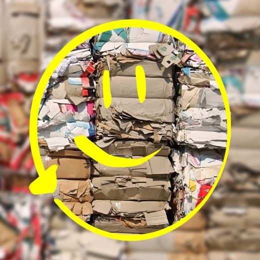 Ein Smiley mit Recyclingpfeil auf gepresstem Altpapier. Das ist es wert! Chancen der Kreislaufwirtschaft