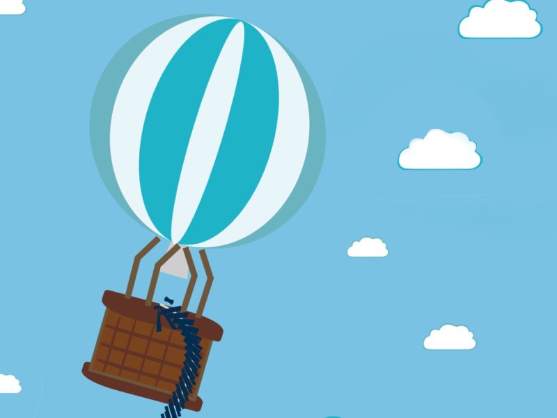 Illustratives Luftballon-Motiv mit Wolkenhintergrund: