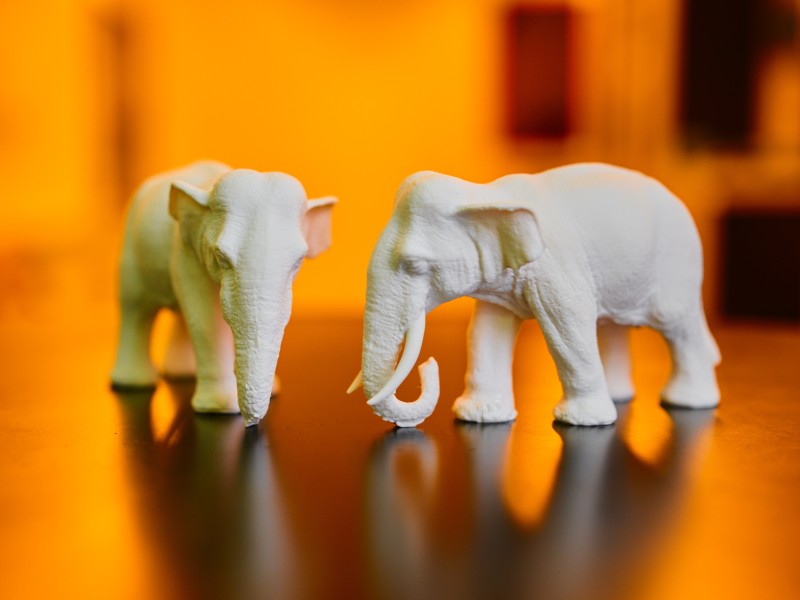 Elefantenfiguren aus Elfenbeinersatz, hergestellt mit dem 3D-Drucker: 