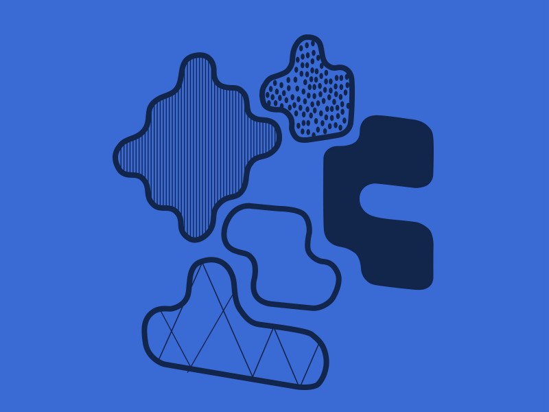 Abstrakte Darstellung verschiedener Materialformen auf blauem Hintergrund – Symbolbild für Vielfalt und Eigenschaften von Materialien in den Materialwelten des Technischen Museums Wien.