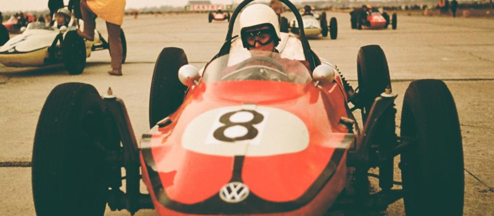 Car race at the Vienna Aspern airfield, 1967: Photo by Artur Fenzlau: Helmut Marko at the Austro Vau, a car race at the Vienna Aspern airfield, 1967