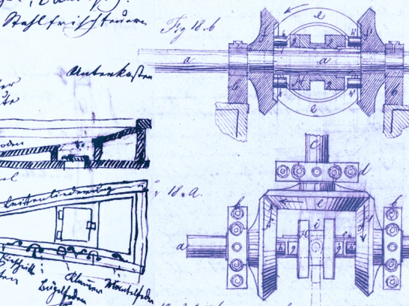 Bildkomposition mit Ausschnitten aus dem Skizzenbuch von Jakob Redtenbacher: