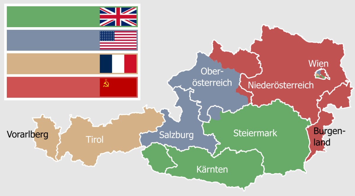 Karte der alliierten Besatzungszonen in Österreich von 1945 bis 1955: Karte der alliierten Besatzungszonen in Österreich von 1945 bis 1955