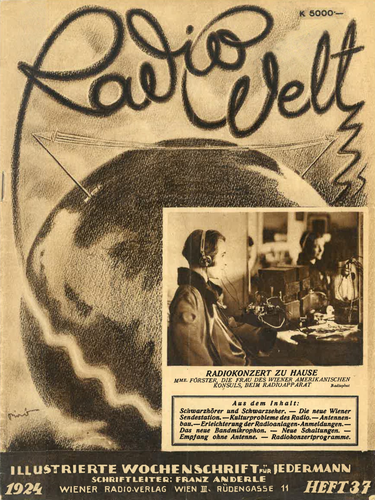 Cover der Zeitschrift „Radiowelt“, Heft 37, 1924