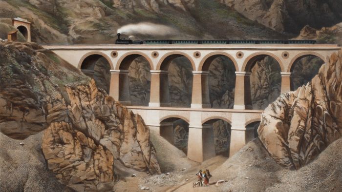 Viadukt über die Krausel-Klause,1854 Semmeringbahn – eine Bahn als „Weltdokumentenerbe“